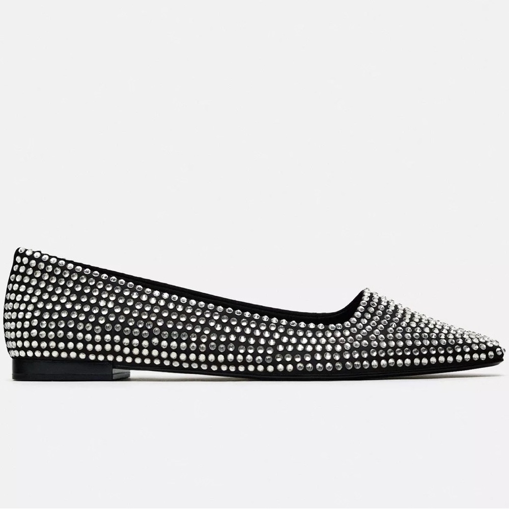 Zara Rhinestone Pointed Toe Flats | Crystal Evening Shoes